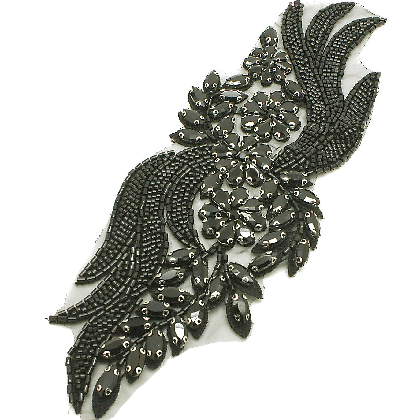 BLACK FLORAL BEADED STONE APPLIQUE - sarahi.NYC