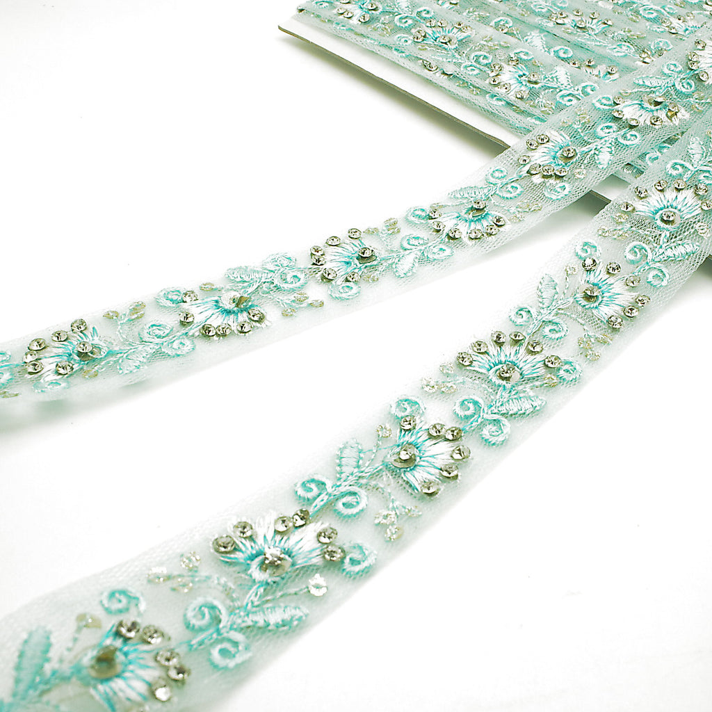 LIGHT BLUE EMBROIDERED STONE TRIM - sarahi.NYC