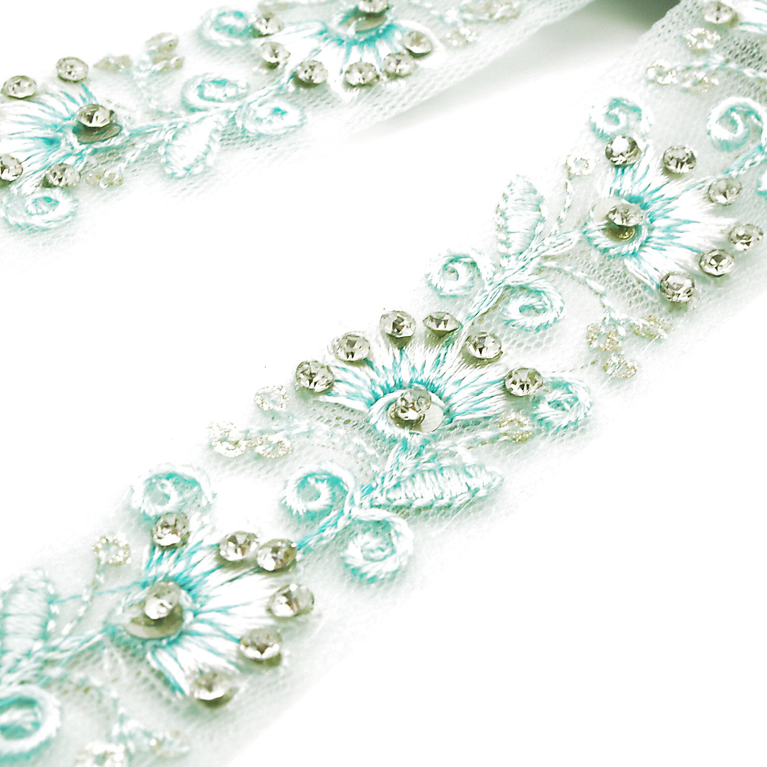 LIGHT BLUE EMBROIDERED STONE TRIM - sarahi.NYC