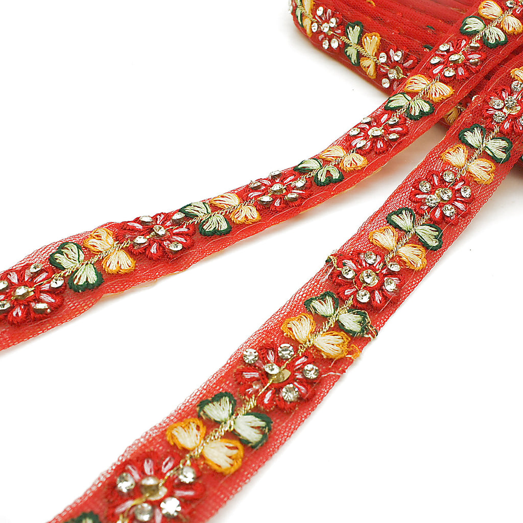 RED FLORAL STONE TRIM - sarahi.NYC