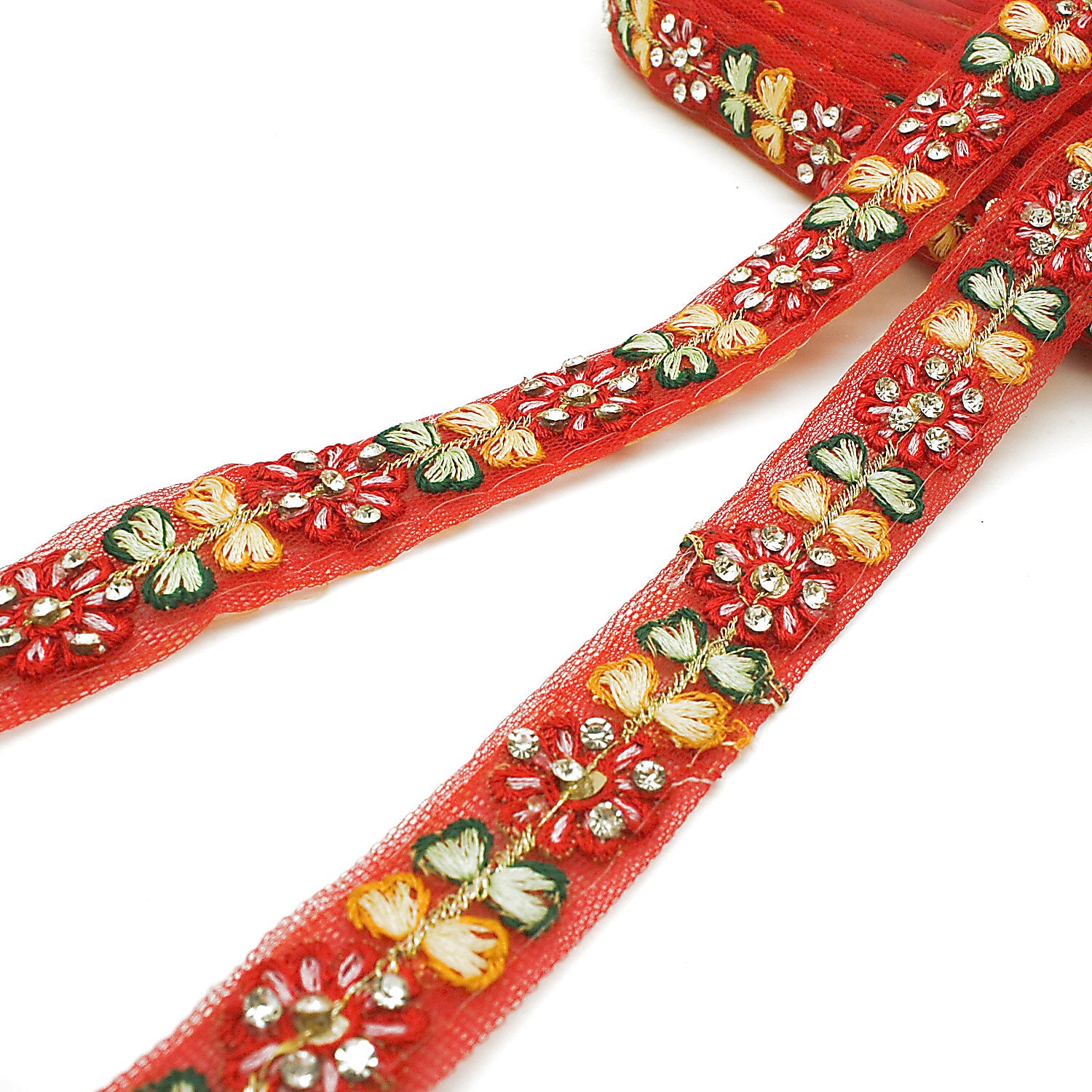 RED FLORAL STONE TRIM - sarahi.NYC