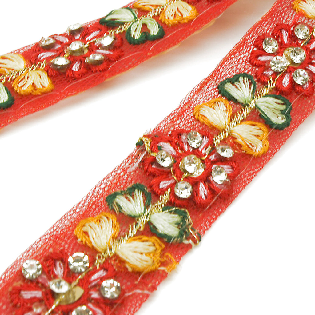 RED FLORAL STONE TRIM - sarahi.NYC