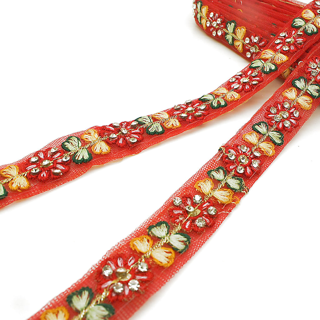 RED FLORAL STONE TRIM - sarahi.NYC