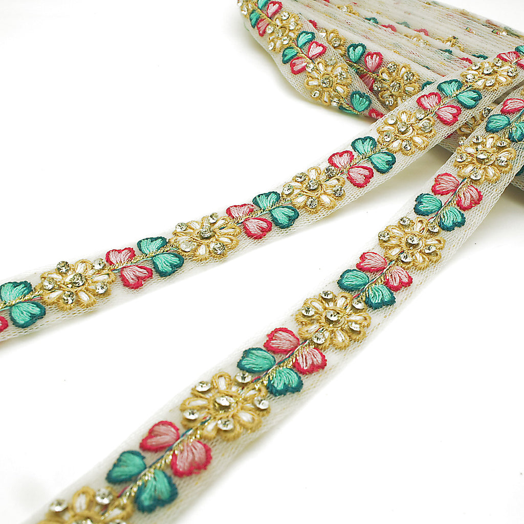 MULTICOLOR EMBROIDERED STONE TRIM - sarahi.NYC
