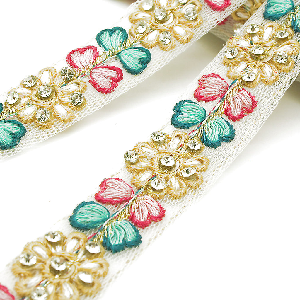 MULTICOLOR EMBROIDERED STONE TRIM - sarahi.NYC