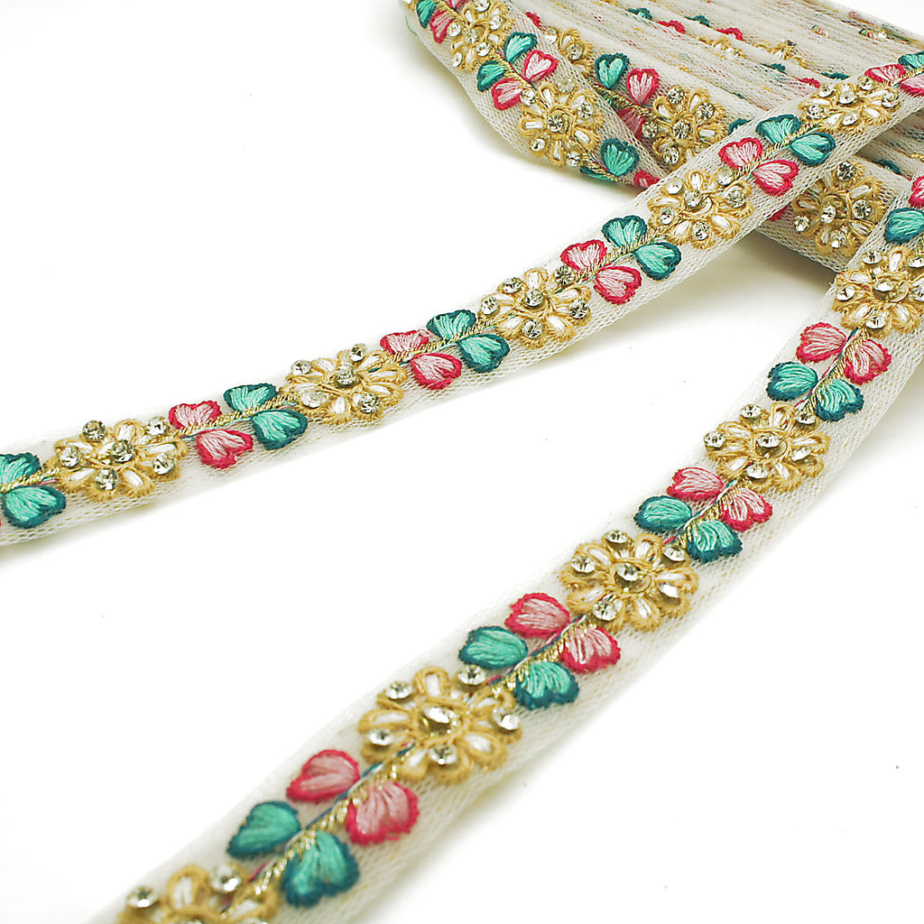 MULTICOLOR EMBROIDERED STONE TRIM - sarahi.NYC