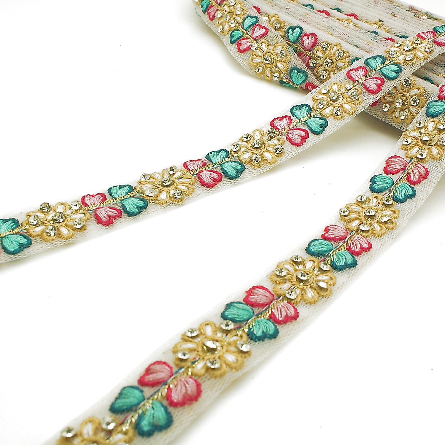 MULTICOLOR EMBROIDERED STONE TRIM - sarahi.NYC