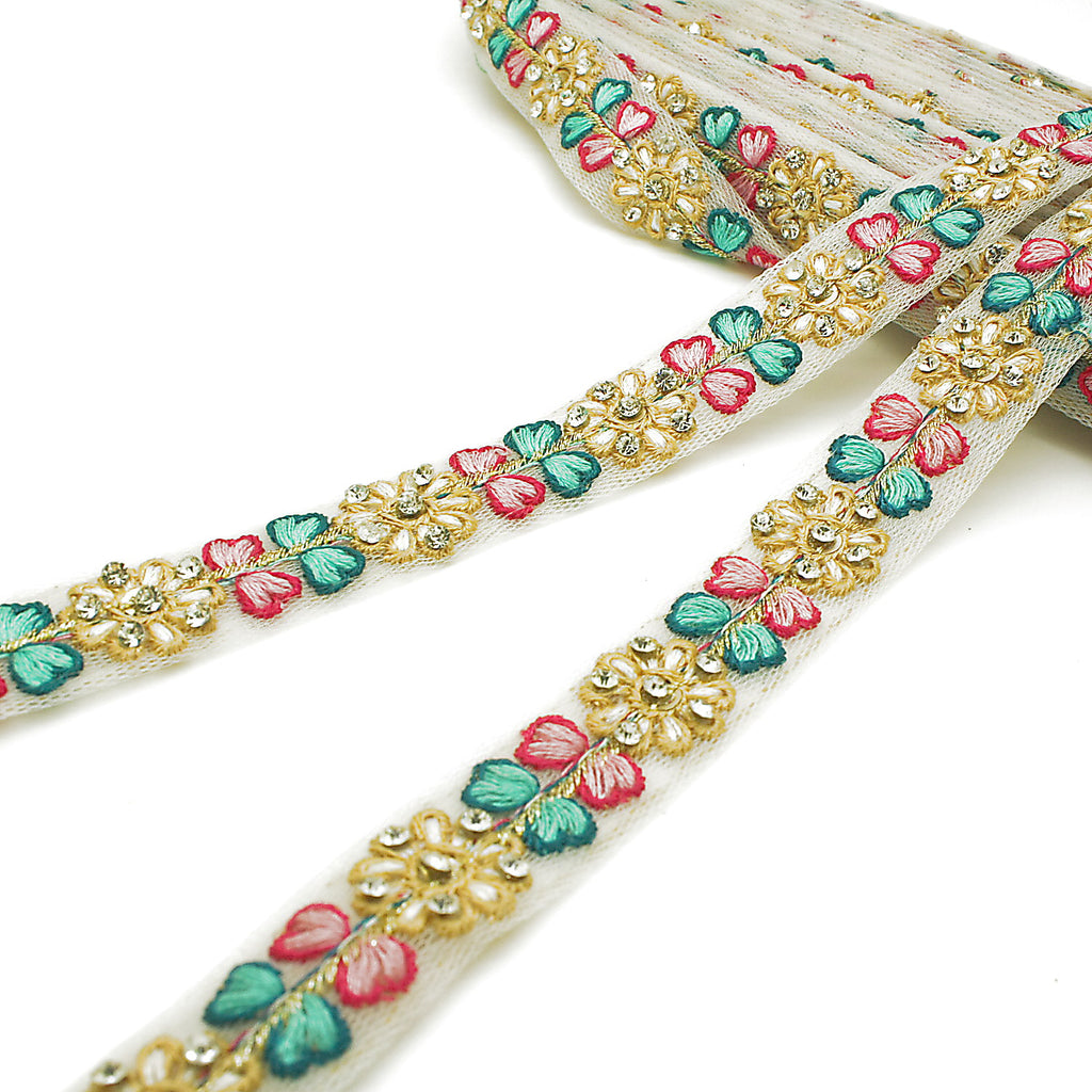 MULTICOLOR EMBROIDERED STONE TRIM - sarahi.NYC