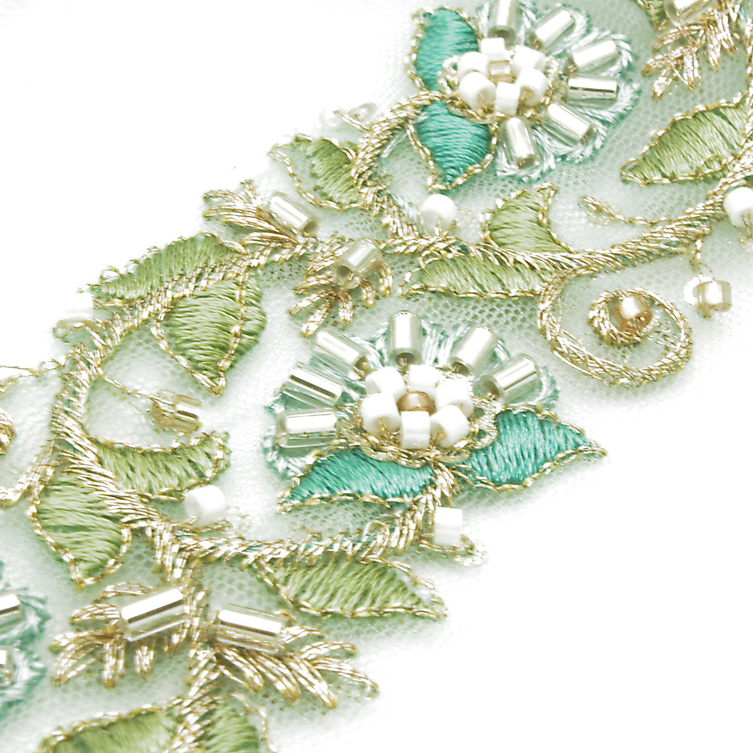 BLUE EMBROIDERED BEADED TRIM - sarahi.NYC