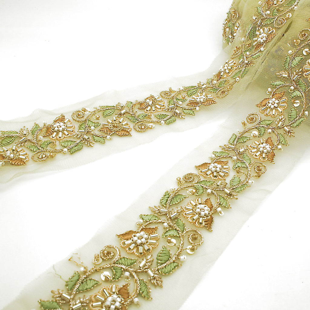 BROWN EMBROIDERED BEADED TRIM - sarahi.NYC