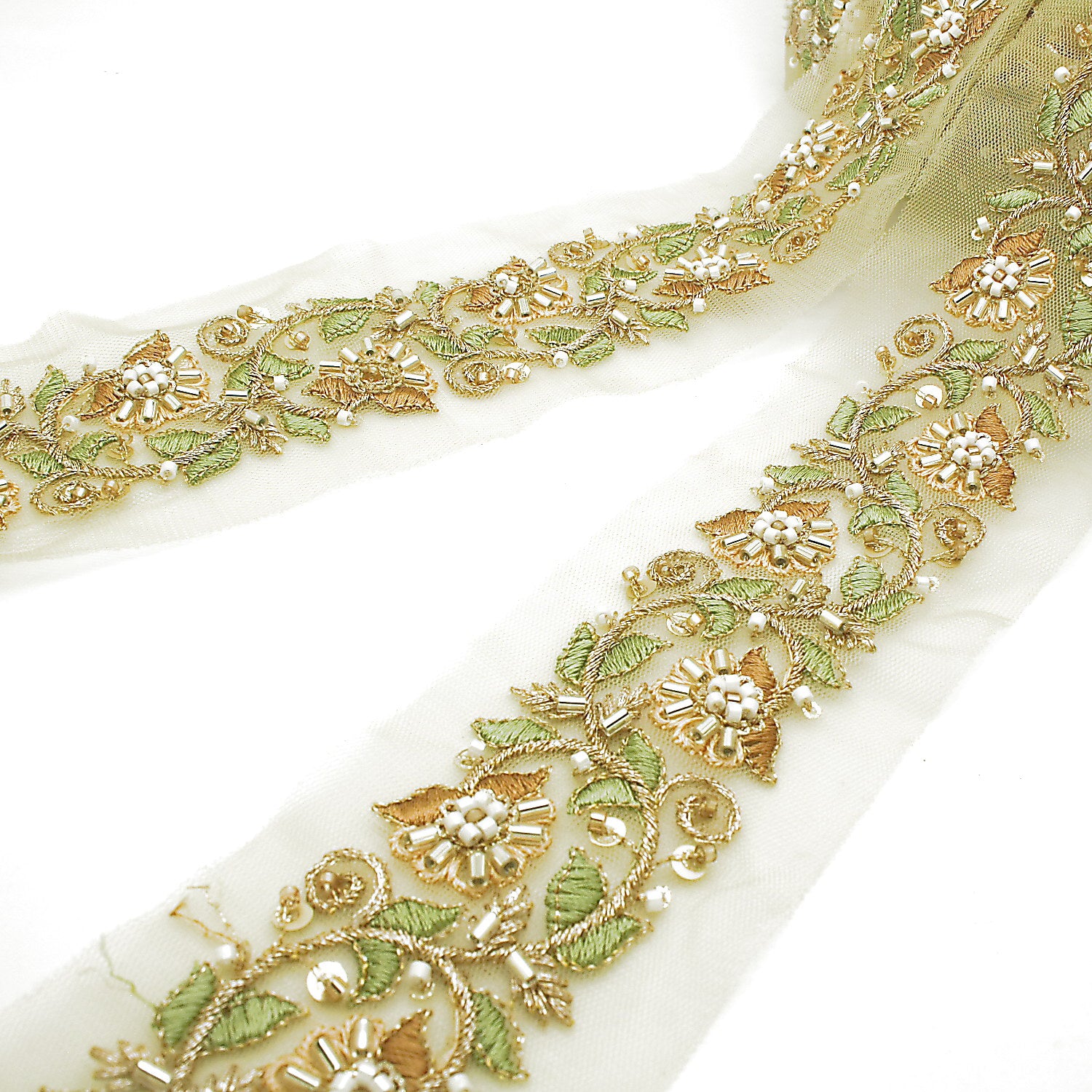 BROWN EMBROIDERED BEADED TRIM - sarahi.NYC