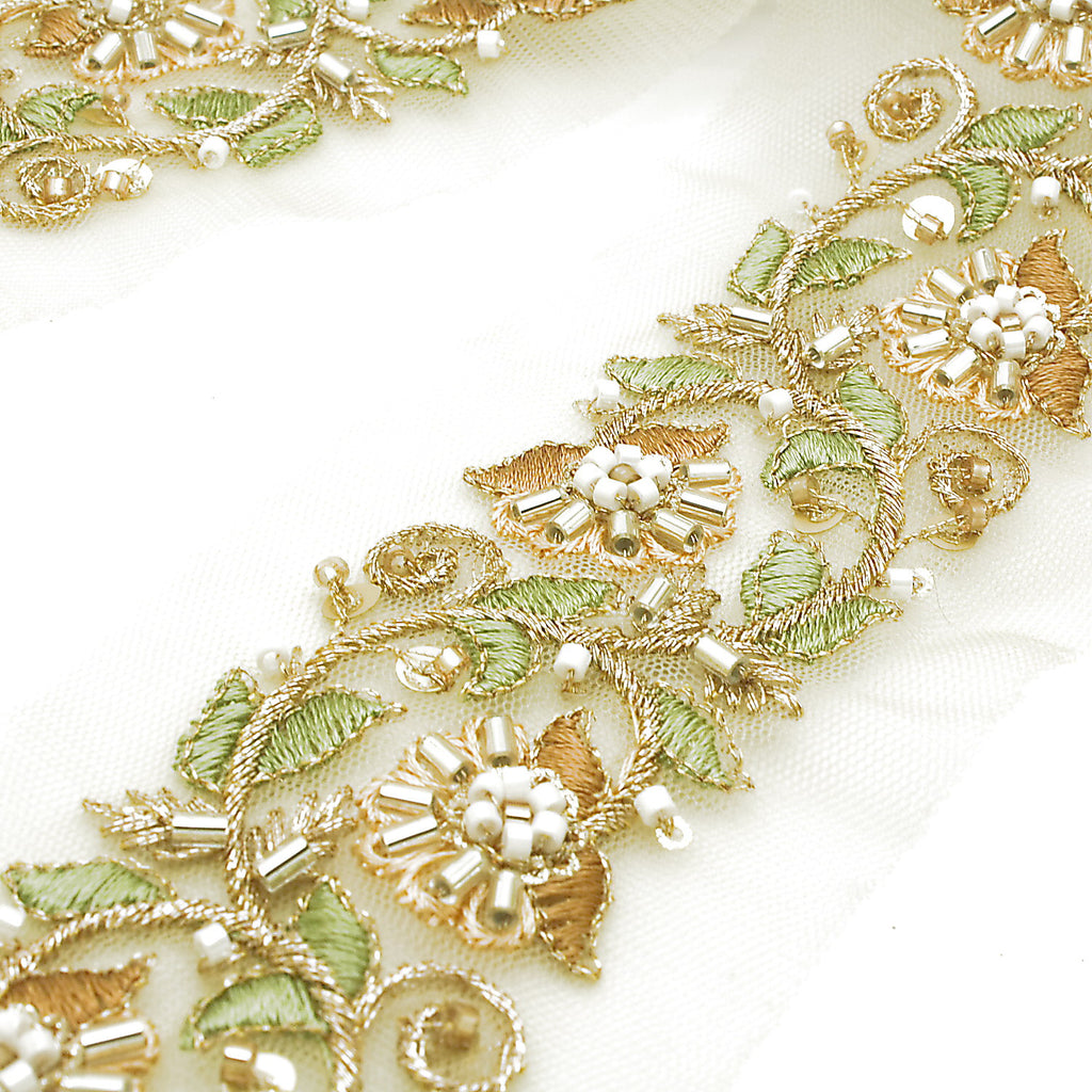 BROWN EMBROIDERED BEADED TRIM - sarahi.NYC