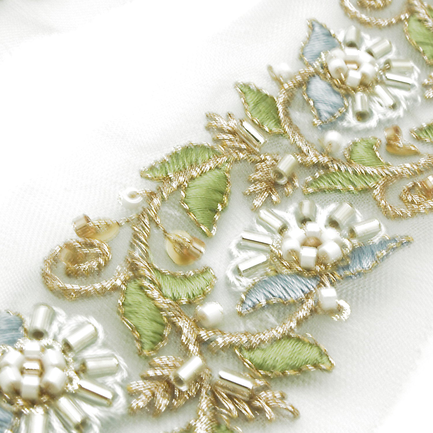 BLUE EMBROIDERED BEADED TRIM - sarahi.NYC