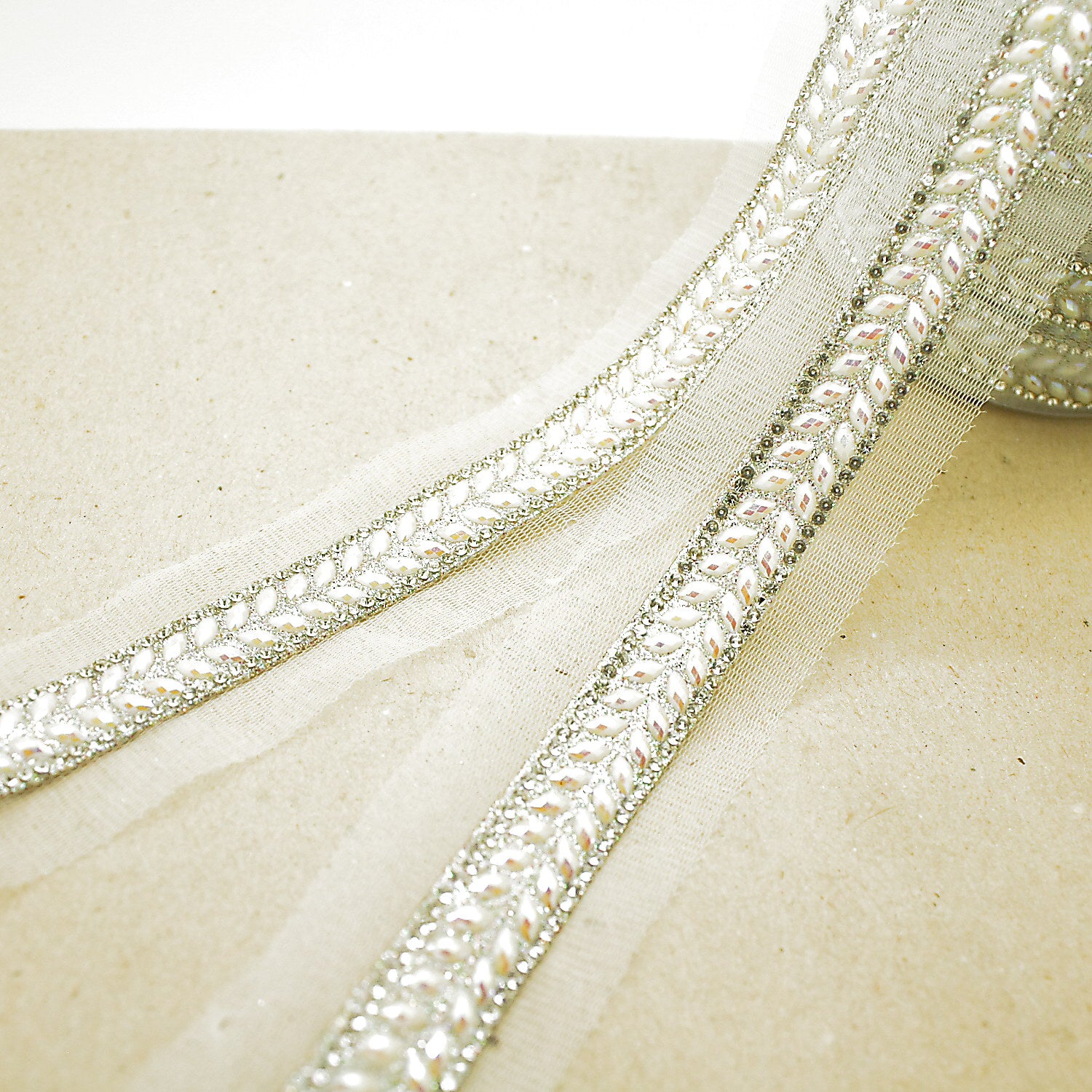 WHITE IRIDESCENT RHINESTONE TRIM - sarahi.NYC