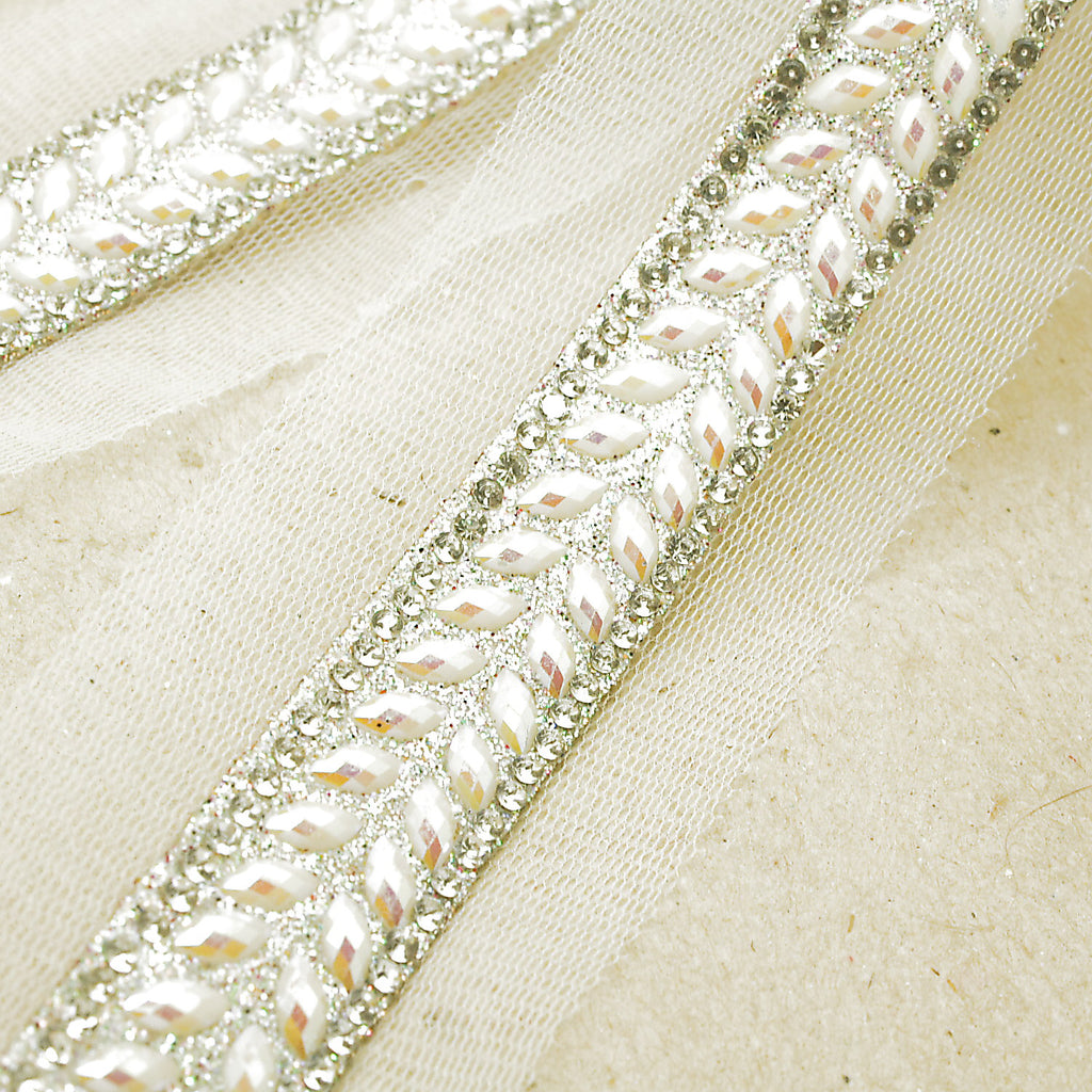 WHITE IRIDESCENT RHINESTONE TRIM - sarahi.NYC