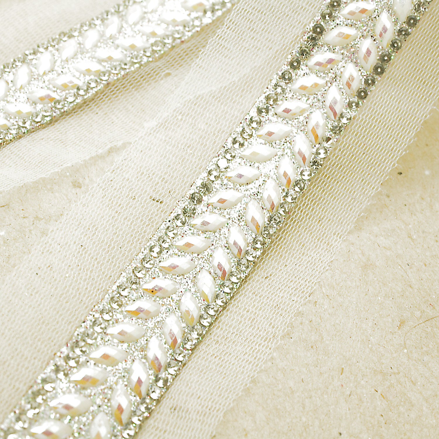 WHITE IRIDESCENT RHINESTONE TRIM - sarahi.NYC