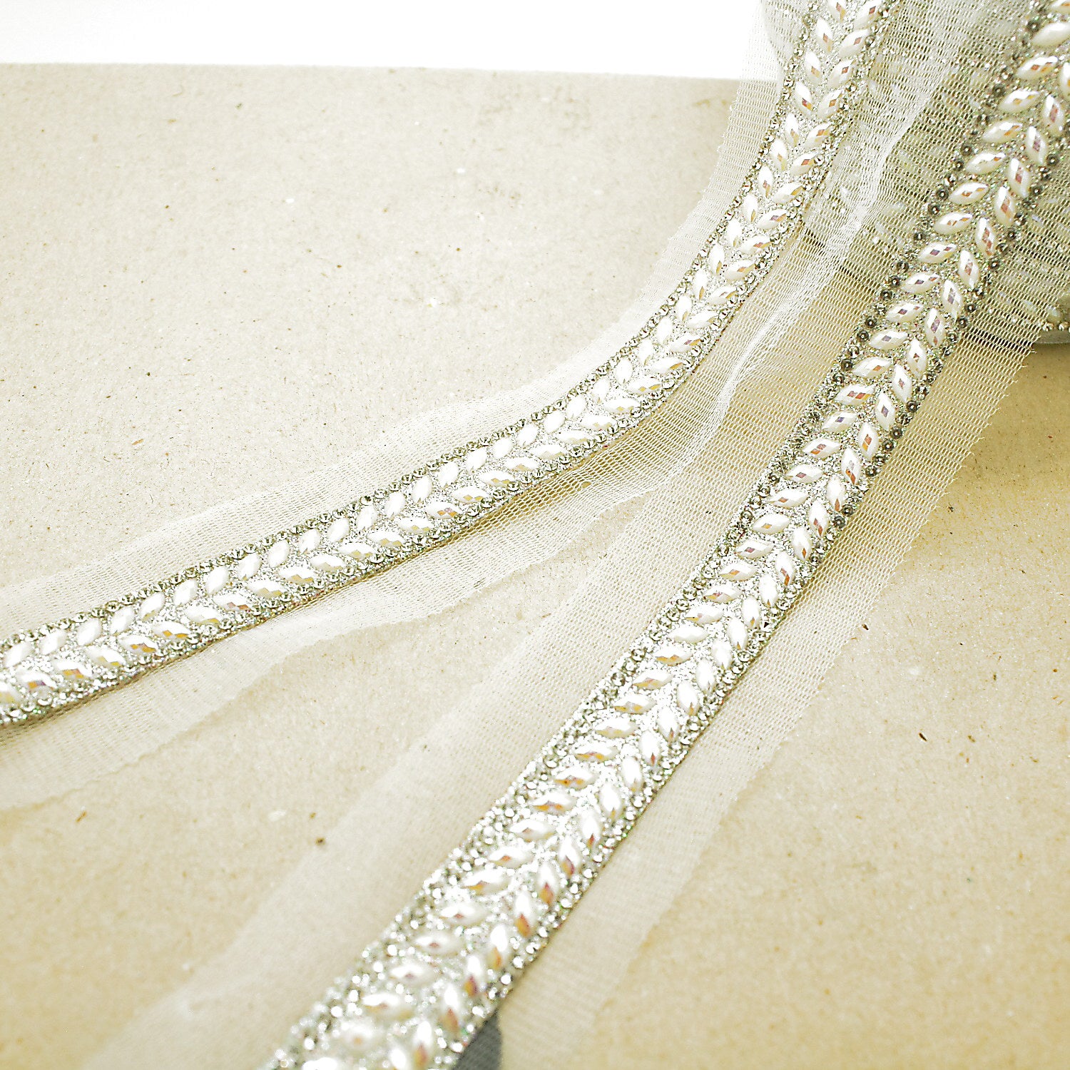 WHITE IRIDESCENT RHINESTONE TRIM - sarahi.NYC