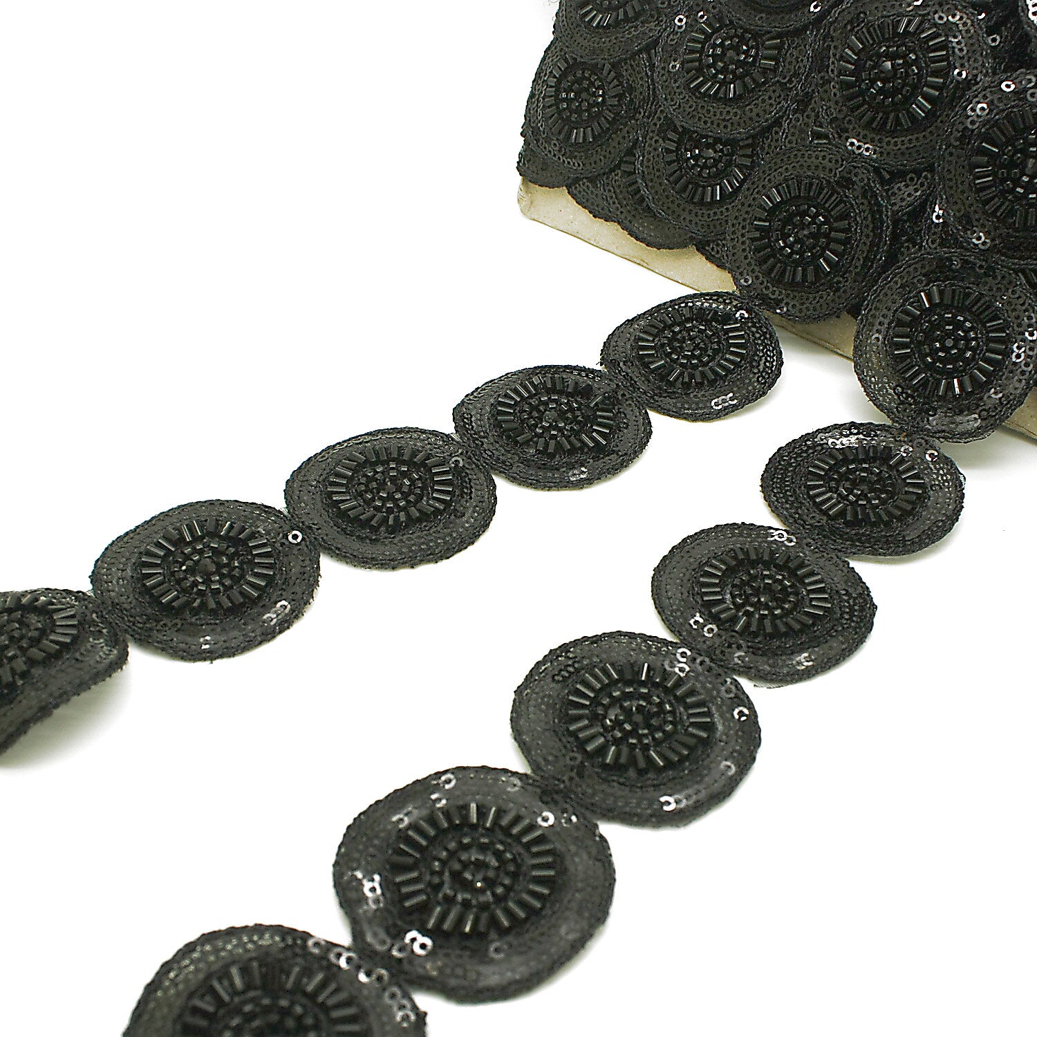 BLACK CIRCLE BEADED TRIM - sarahi.NYC