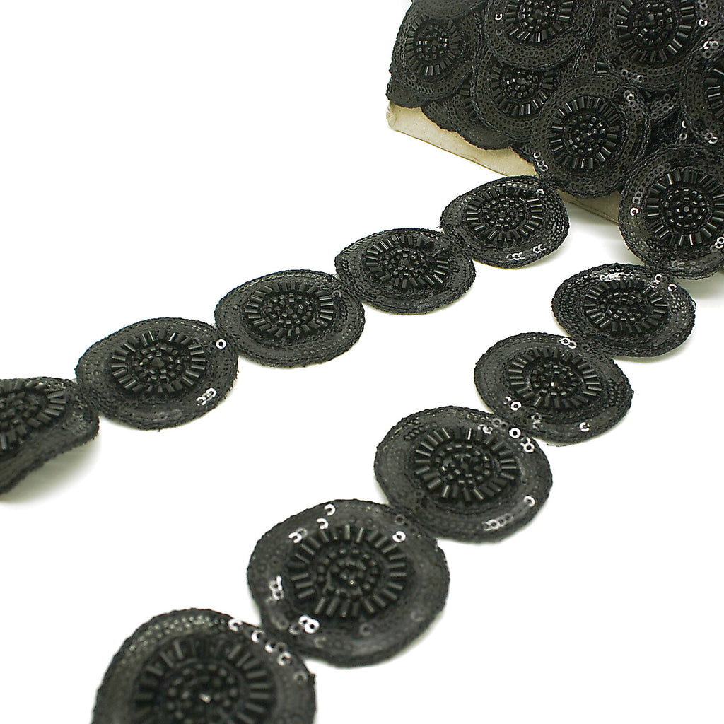 BLACK CIRCLE BEADED TRIM - sarahi.NYC