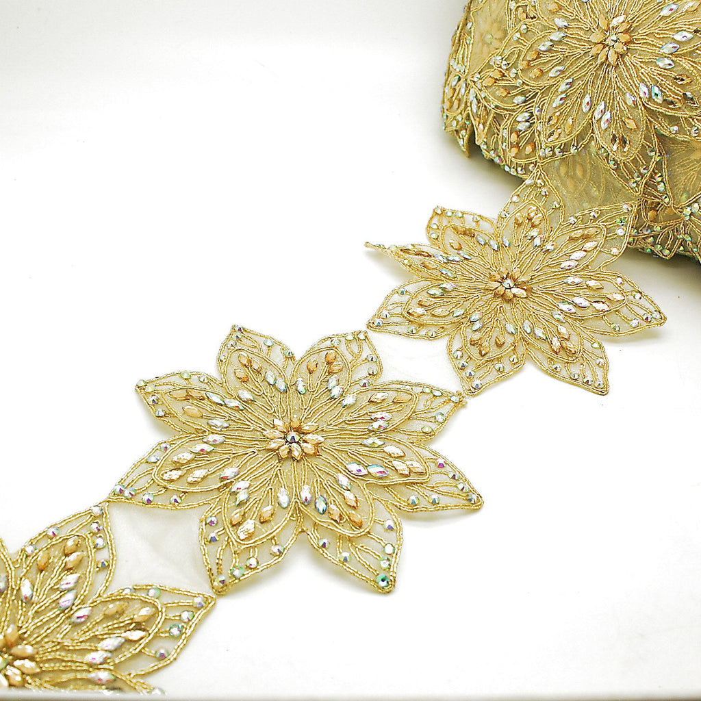 GOLD RHINESTONE FLOWER TRIM - SARAHI.NYC