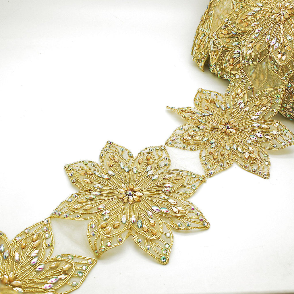 GOLD RHINESTONE FLOWER TRIM - SARAHI.NYC