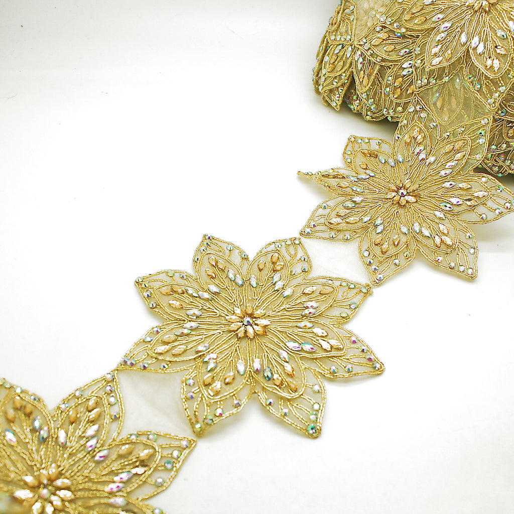 GOLD RHINESTONE FLOWER TRIM - SARAHI.NYC