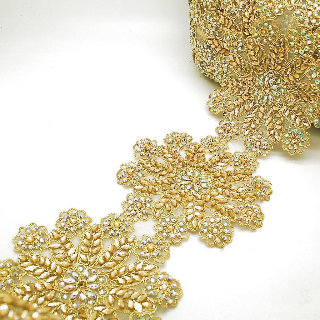 GOLD RHINESTONE FLOWER TRIM - SARAHI.NYC