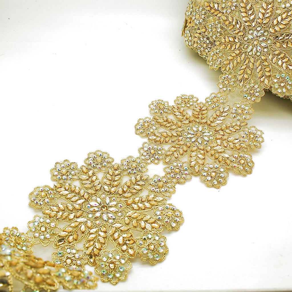 GOLD RHINESTONE FLOWER TRIM - SARAHI.NYC