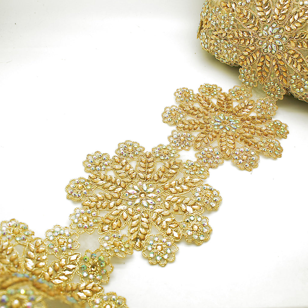 GOLD RHINESTONE FLOWER TRIM - SARAHI.NYC