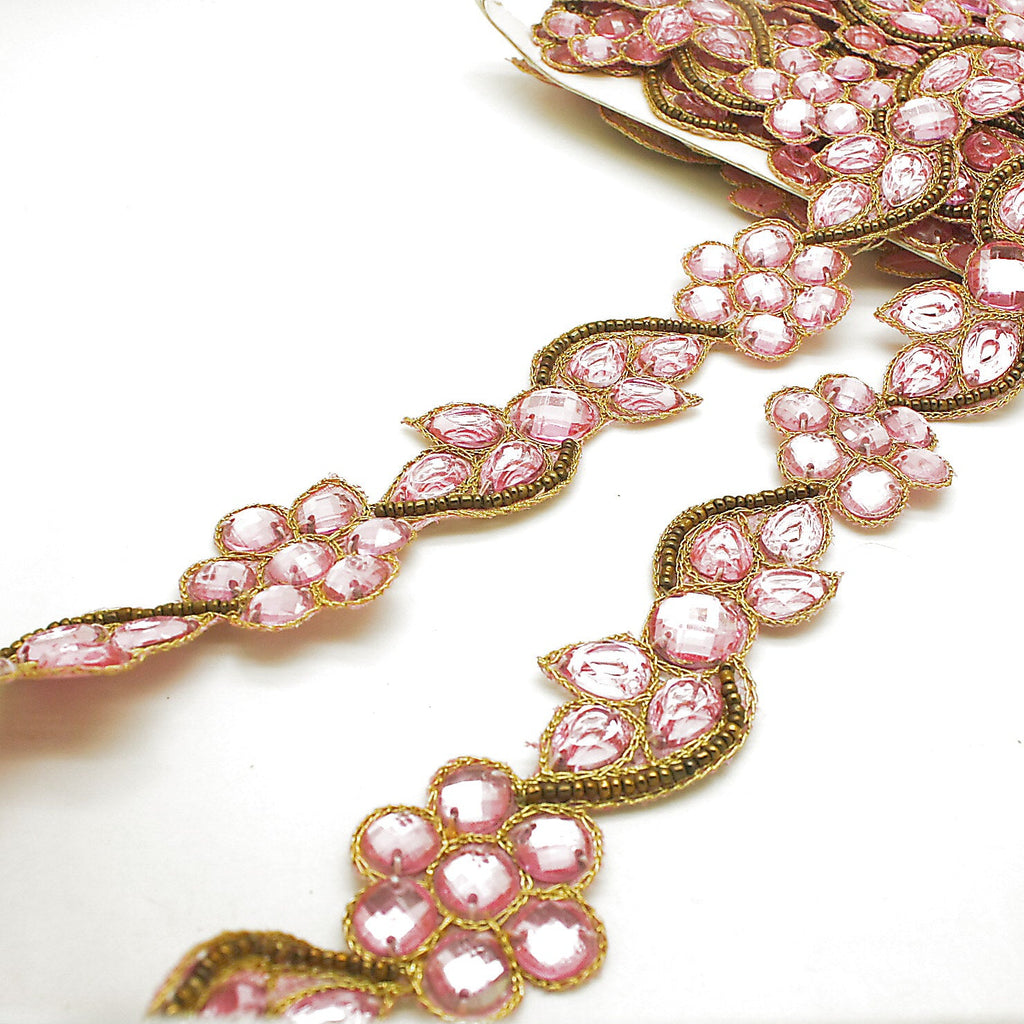 LIGHT PINK  FLORAL RHINESTONE TRIM - sarahi.NYC