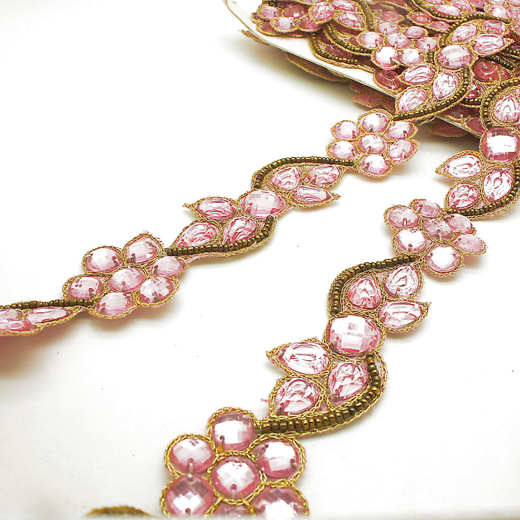 LIGHT PINK  FLORAL RHINESTONE TRIM - sarahi.NYC