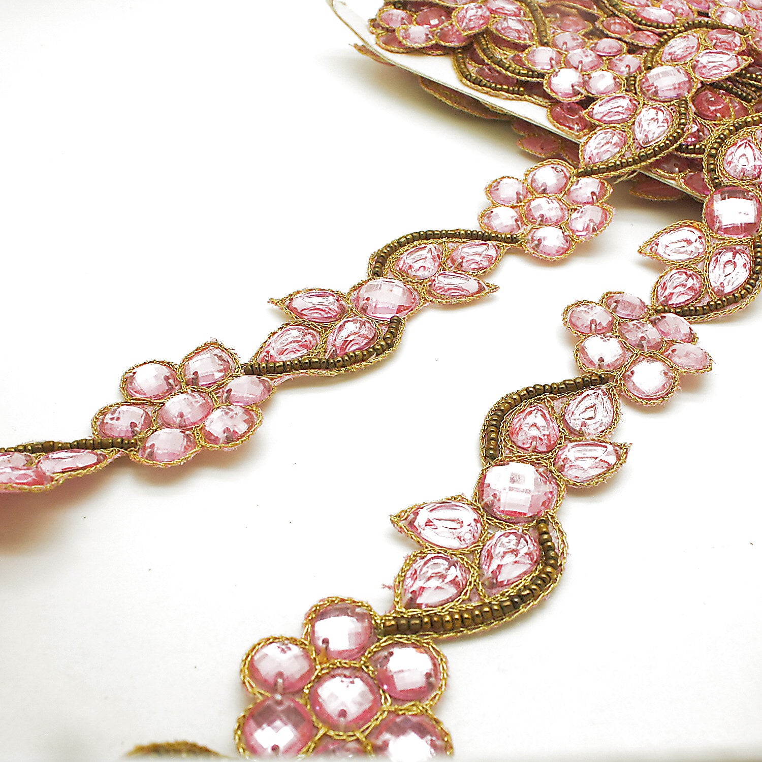 LIGHT PINK  FLORAL RHINESTONE TRIM - sarahi.NYC