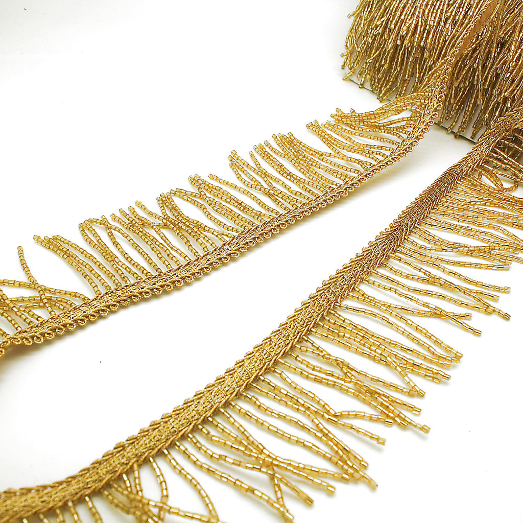 2.5 INCH GOLD FRINGE BEADED TRIM