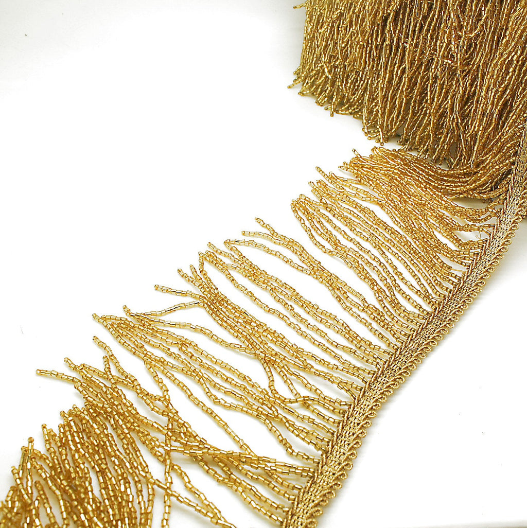 4.5 INCH GOLD FRINGE BEADED TRIM - SARAHI.NYC