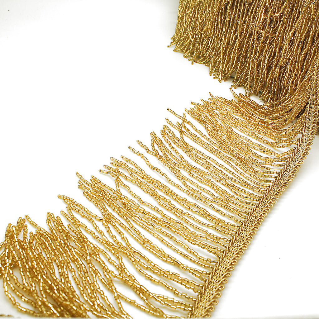 4.5 INCH GOLD FRINGE BEADED TRIM - SARAHI.NYC