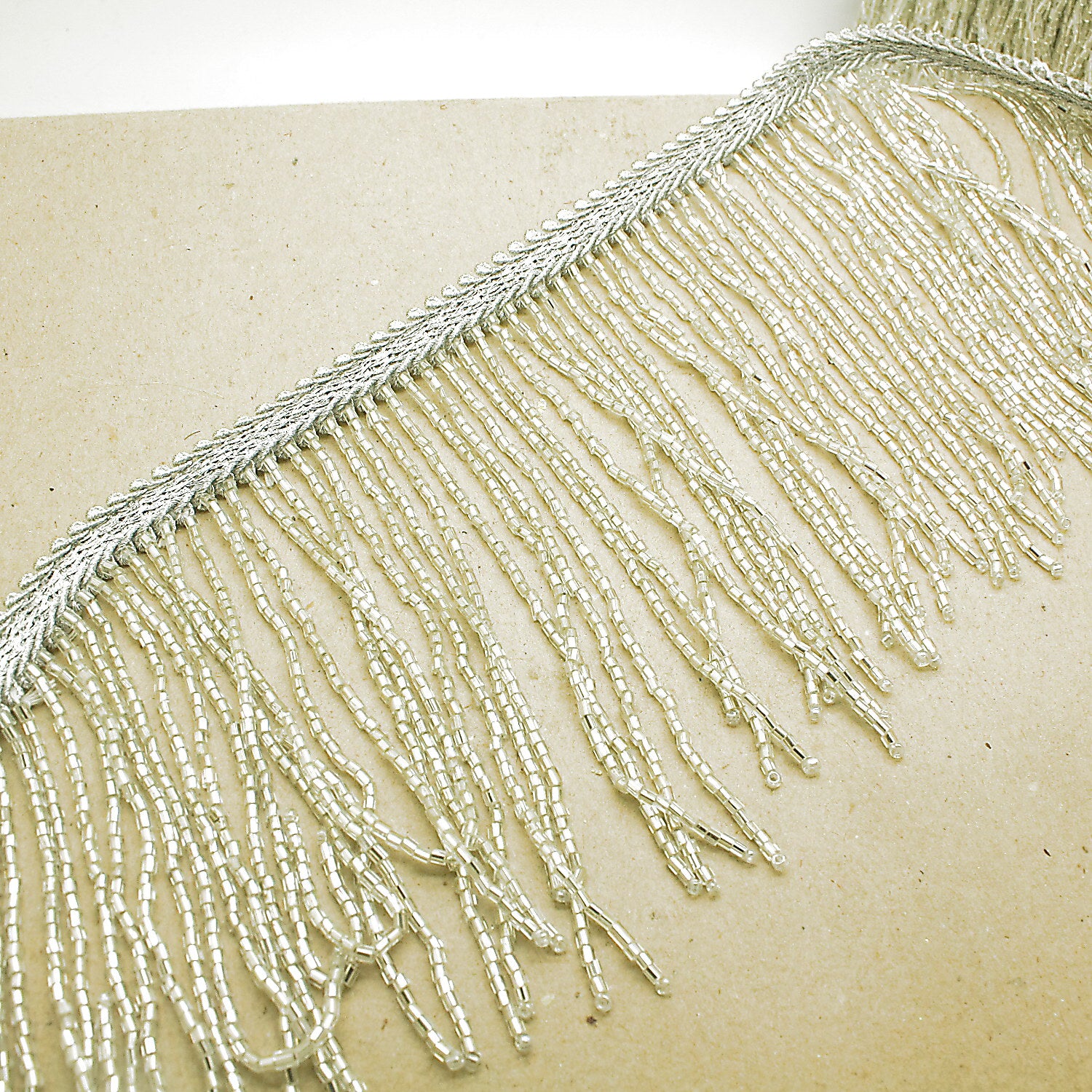 4.7 INCH SILVER BEADED FRINGE TRIM