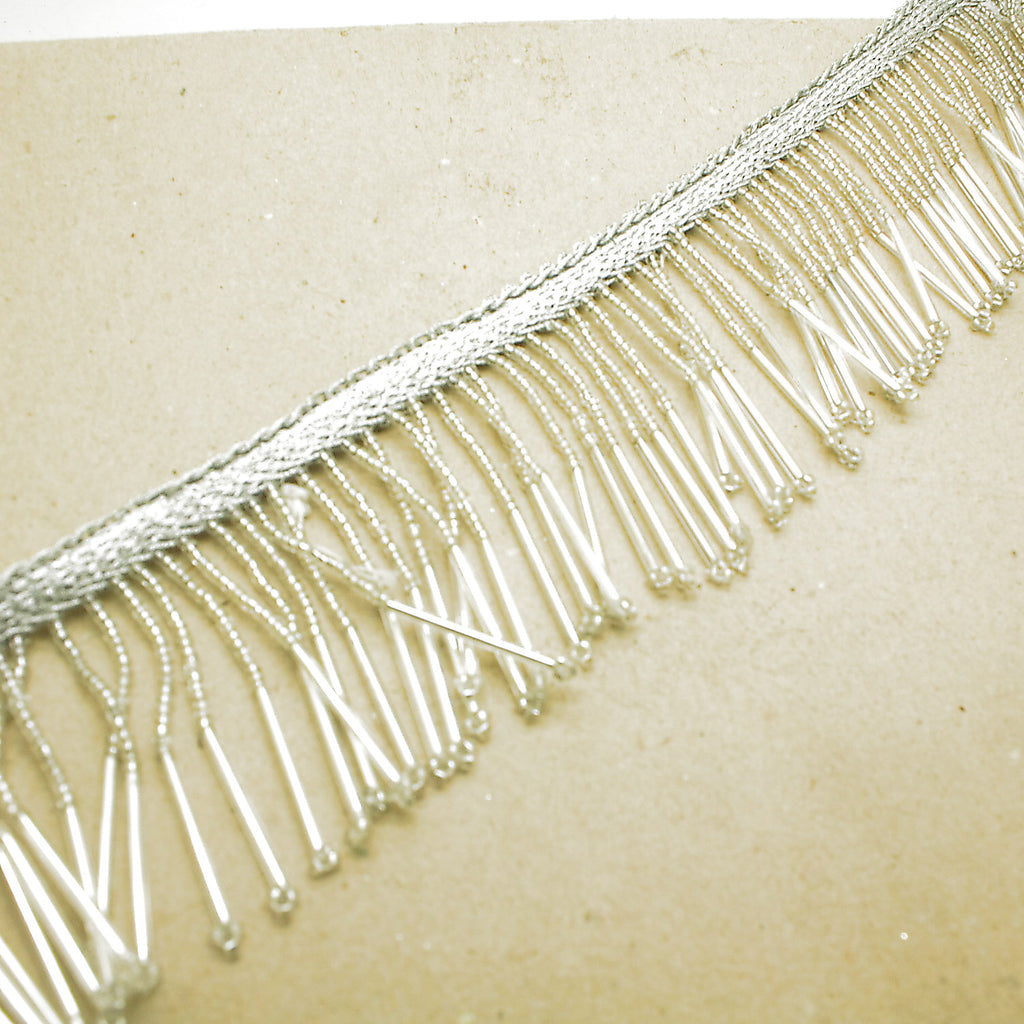 2.5 INCH SILVER BEADED FRINGE TRI
