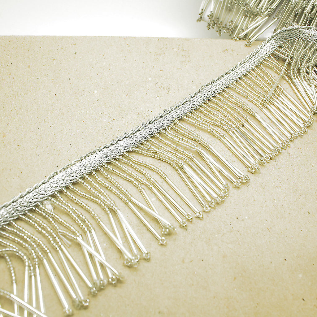 2.5 INCH SILVER BEADED FRINGE TRI