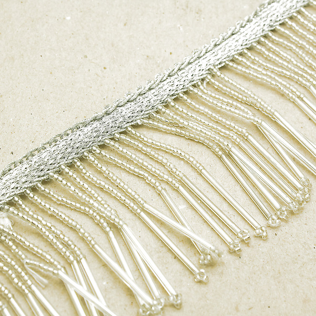 2.5 INCH SILVER BEADED FRINGE TRI