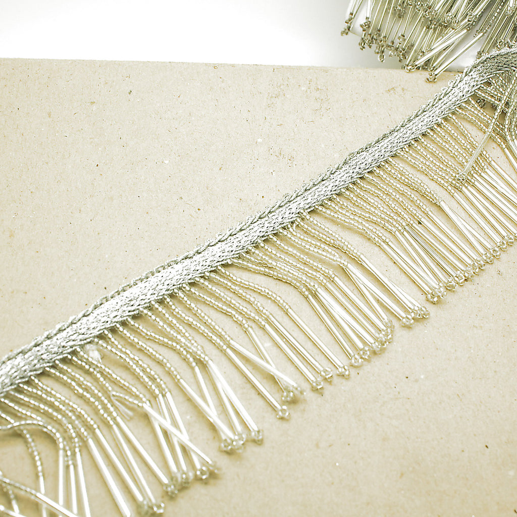 2.5 INCH SILVER BEADED FRINGE TRI