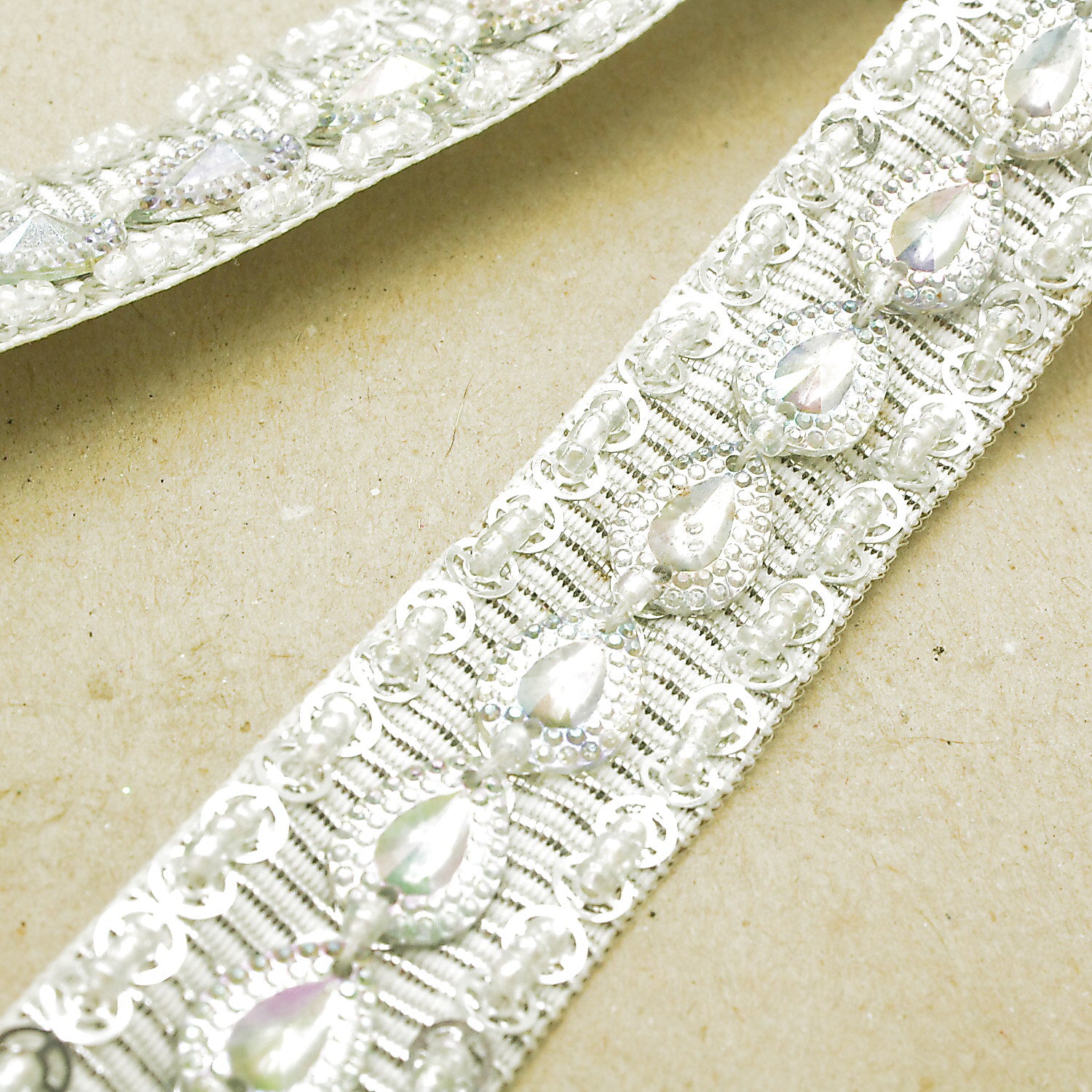WHITE IRIDESCENT RHINESTONE TRIM - sarahi.NYC