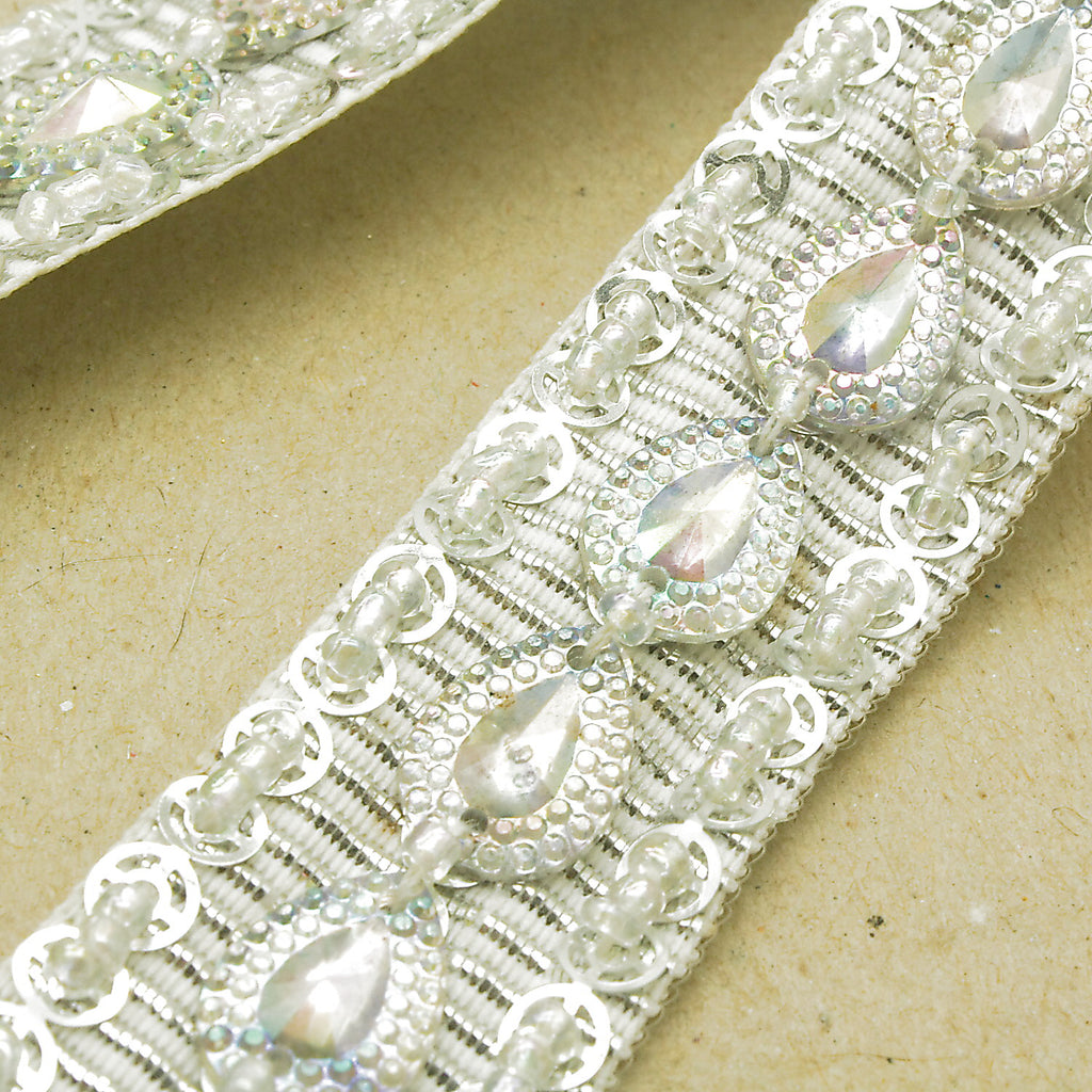WHITE IRIDESCENT RHINESTONE TRIM - sarahi.NYC