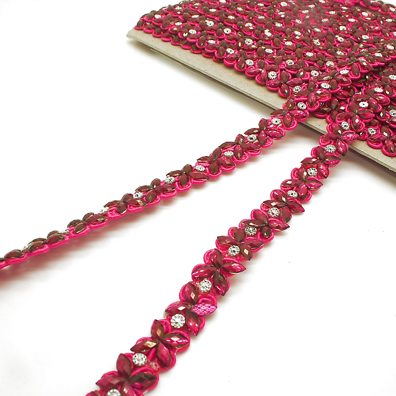 HOT PINK RHINSTONE FLORAL TRIM - SARAHI.NYC