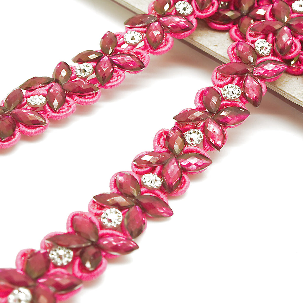 HOT PINK RHINSTONE FLORAL TRIM - SARAHI.NYC