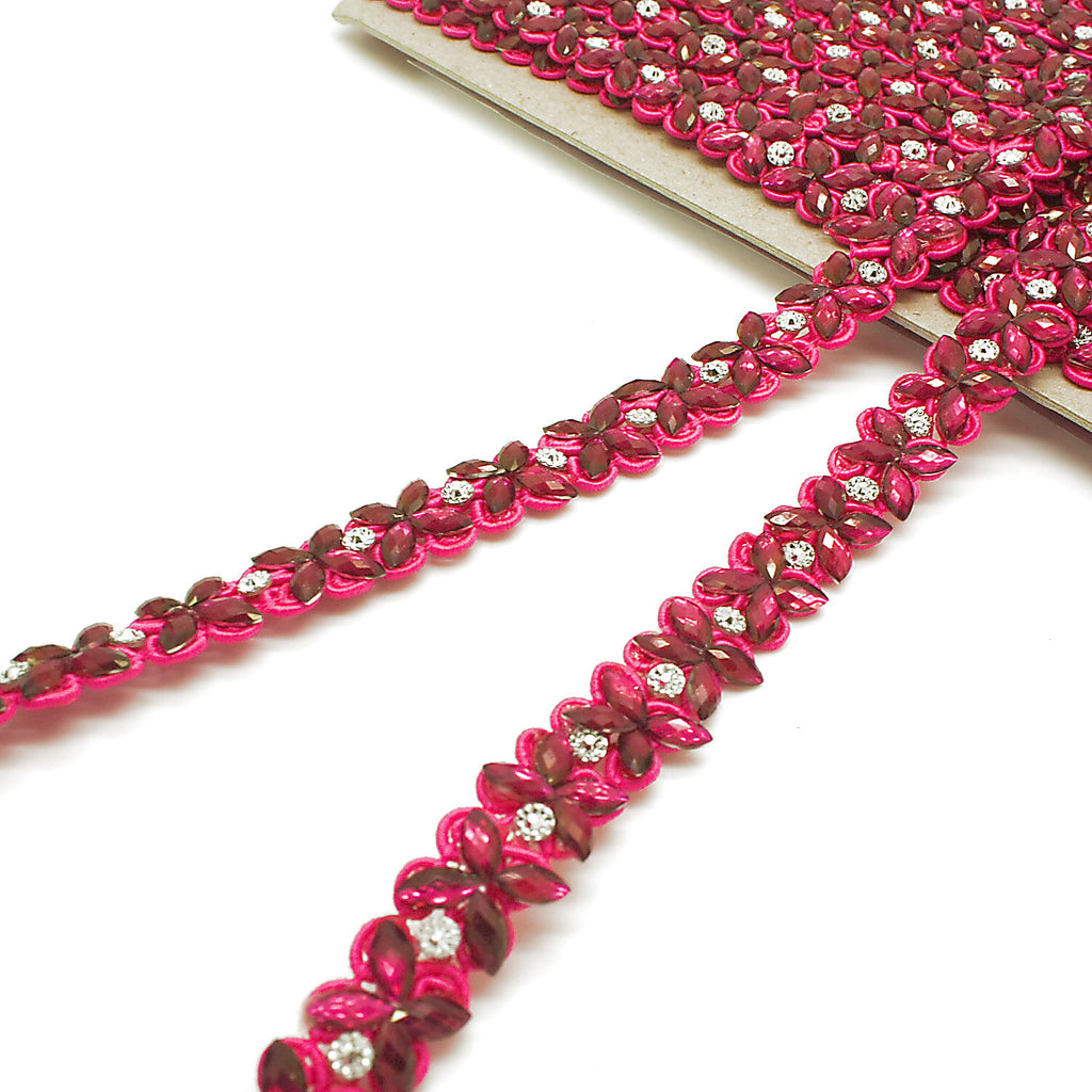 HOT PINK RHINSTONE FLORAL TRIM - SARAHI.NYC