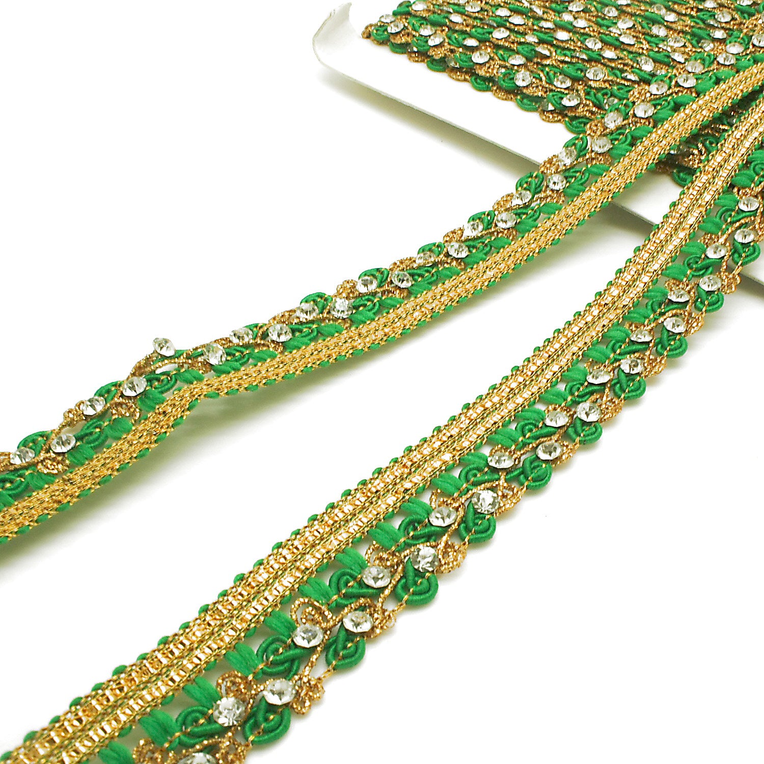 GREEN GOLD RHINSTONE TRIM - sarahi.NYC