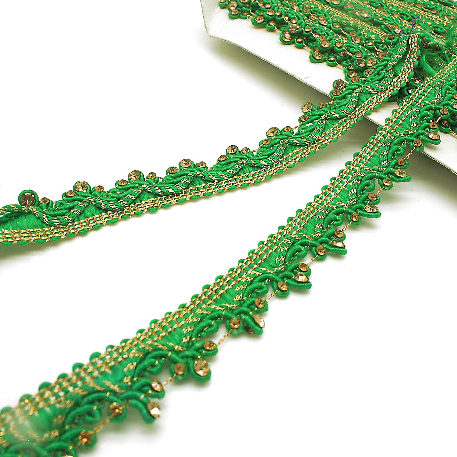 GREEN GOLD RHINSTONE TRIM - sarahi.NYC