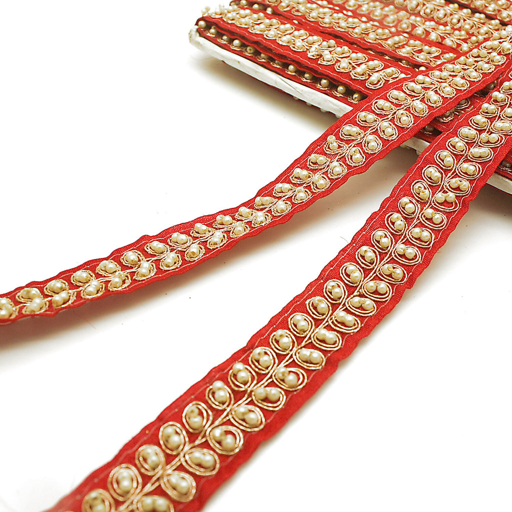 RED GOLD PEARL TRIM - sarahi.NYC