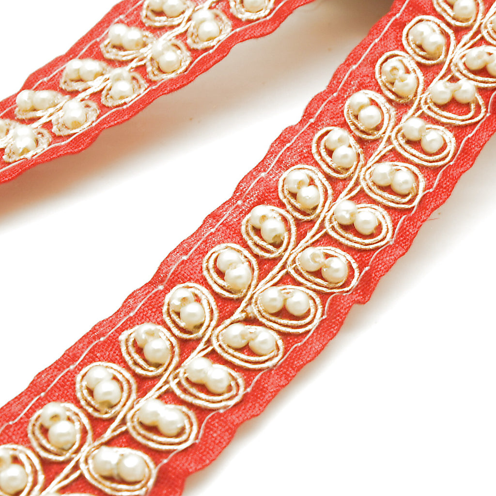 RED GOLD PEARL TRIM - sarahi.NYC