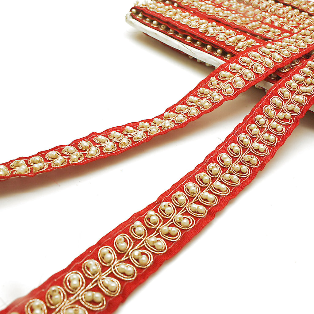 RED GOLD PEARL TRIM - sarahi.NYC